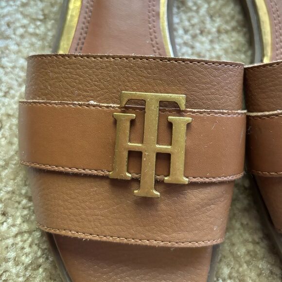 Tommy Hilfiger Brown Leather Slides Women’s Size 6 - Picture 3 of 4